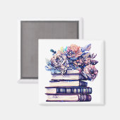 アンティーク山積み図書ヴィンテージバラ マグネット (正面/裏面)