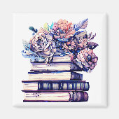 アンティーク山積み図書ヴィンテージバラ マグネット (正面)