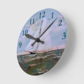 アンティーク帆船スループヨット ラウンド壁時計 (傾斜)
