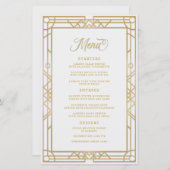アンティーク幾何学的金ゴールドフレーム白結婚のメニュー (正面/裏面)