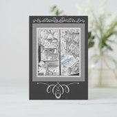 アンティーク店の窓ギフトforベビーブルーとブラック 招待状 (スタンド正面)