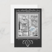 アンティーク店の窓ギフトforベビーブルーとブラック 招待状 (正面/裏面)