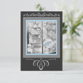 アンティーク店の窓ギフトforベビーブルーとブラック 招待状 (スタンド正面)