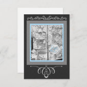 アンティーク店の窓ギフトforベビーブルーとブラック 招待状 (正面/裏面)