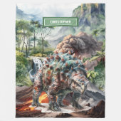 アンティーク恐竜誕生日毛布名前をカスタムする少年 フリースブランケット (正面)