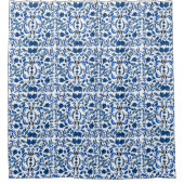 アンティーク感じの美しい模様の青と白 シャワーカーテン (正面)