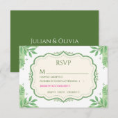 アンティーク感のあるセージグリーンのRSVPカード(食事選択あり) 出欠カード (正面/裏面)