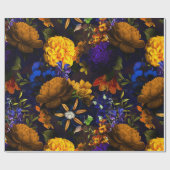 アンティーク懐かしい紫色の黄色い花模様 ラッピングペーパー (フラット)