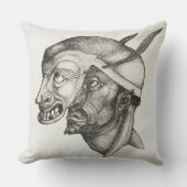 アンティーク抽象芸術アート、マスク付き男性顔 クッション (正面)
