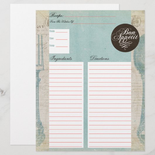 アンティーク文字レシピ挿入 (正面/裏面)