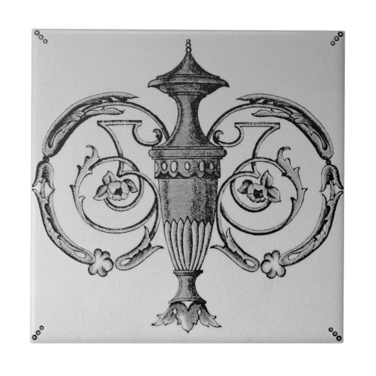アンティーク新古典Urn Transferware Repro タイル (正面)