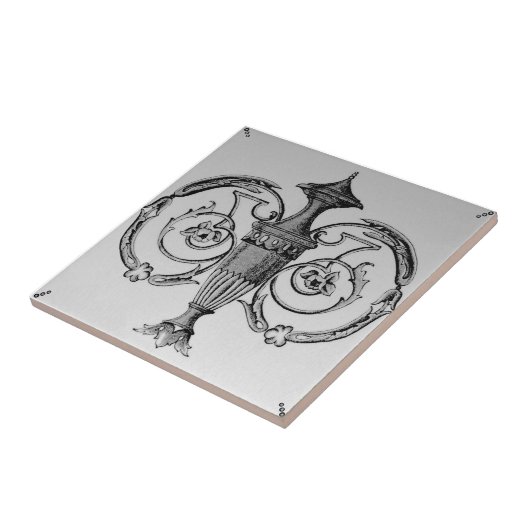 アンティーク新古典Urn Transferware Repro タイル (側面)