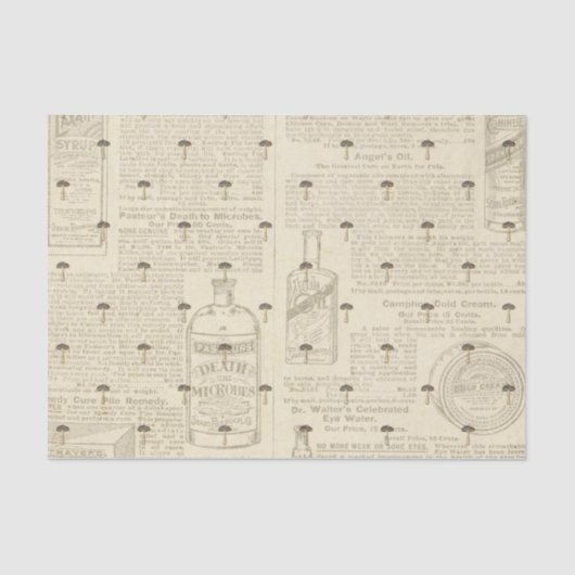 アンティーク新聞のデコパージュのきのこ 薄葉紙 (正面)