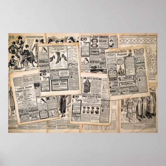 アンティーク新聞広告シートのデコページ ポスター (正面)