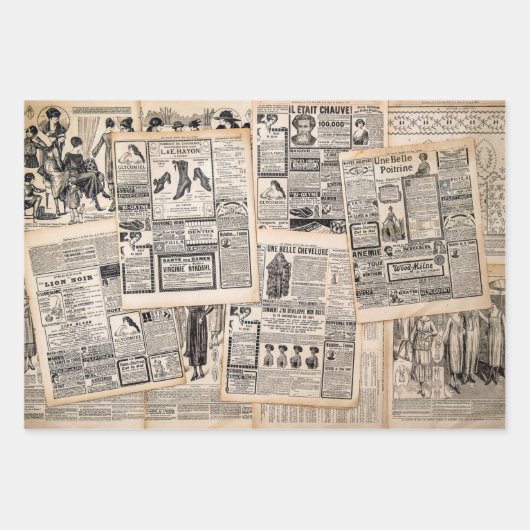 アンティーク新聞広告シートのデコページ ラッピングペーパーシート (正面3)