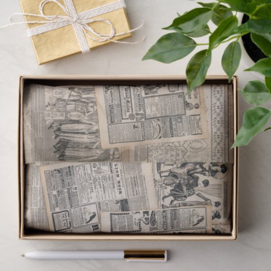 アンティーク新聞広告シートのデコページ 薄葉紙 (ギフト)