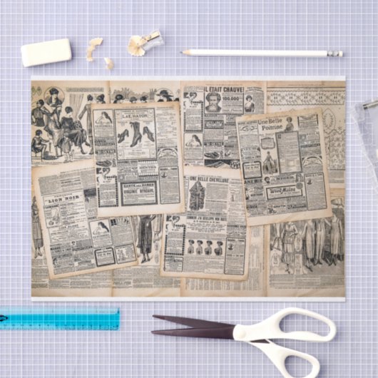 アンティーク新聞広告シートのデコページ 薄葉紙 (クラフト)