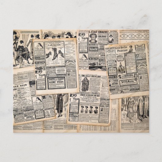 アンティーク新聞広告シート デコパージュ ポストカード (正面)