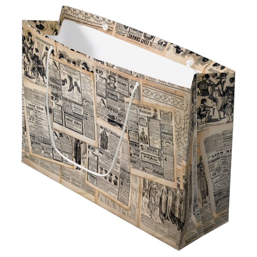 アンティーク新聞広告シート デコパージュ ラージペーパーバッグ (正面アングル)