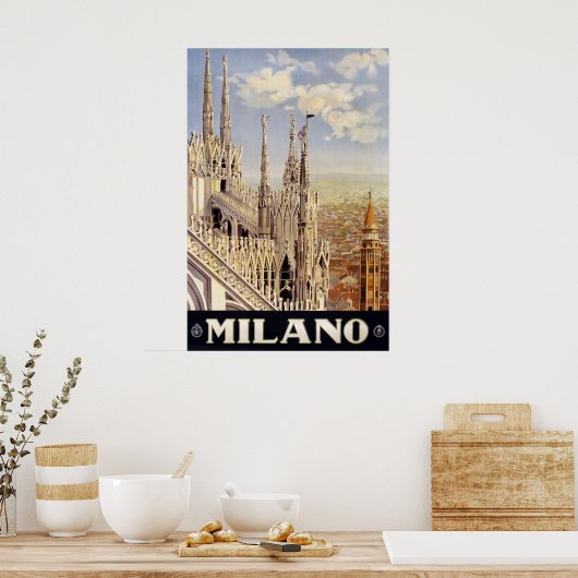 アンティーク旅行ポスターミラノイタリア1920 ポスター (キッチン)