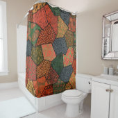 アンティーク日本のの花離れ，幾何フローラ シャワーカーテン (インサイチュ)