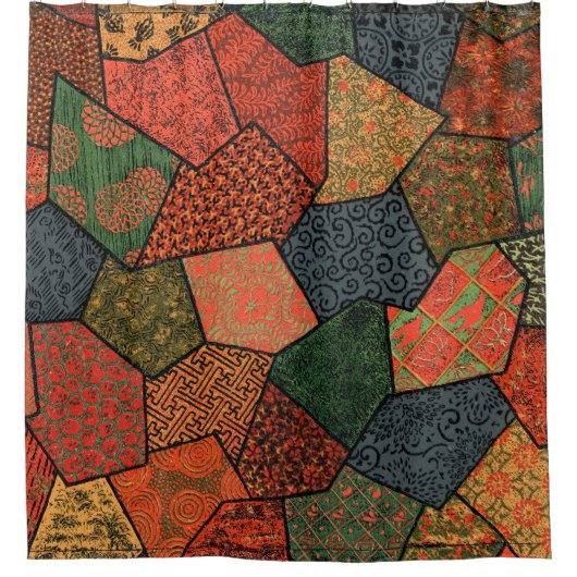 アンティーク日本のの花離れ，幾何フローラ シャワーカーテン (正面)