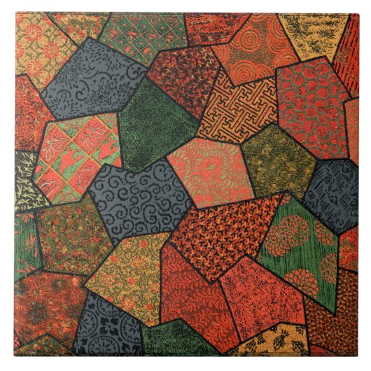 アンティーク日本のの花離れ，幾何フローラ タイル (正面)