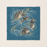 アンティーク日本のコイフィッシュフクサプリント スカーフ<br><div class="desc">2匹のアンティーク魚の1880年刺繍袱紗のデジタル日本の的に強化されたプリント。背景のカスタマイズ色を指定できる。</div>