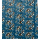 アンティーク日本のコイ魚プリント シャワーカーテン (正面)