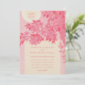 アンティーク日本のピンクさくらんぼ結婚ブロッサム 招待状 (スタンド正面)