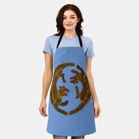 アンティーク日本のフォークアートタイガース エプロン (着用した状態)