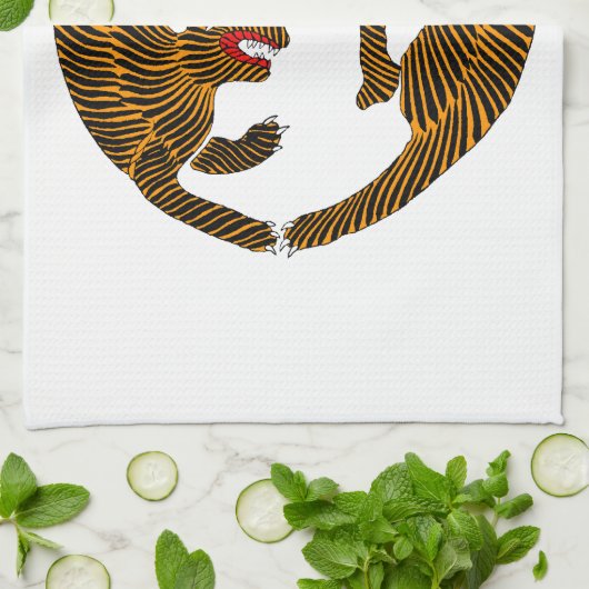 アンティーク日本のフォークアートタイガース キッチンタオル (折り畳み)