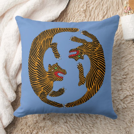 アンティーク日本のフォークアートタイガース クッション (ブランケット)