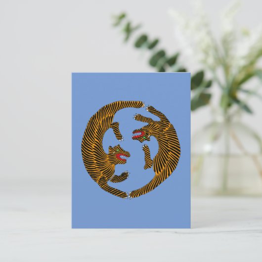 アンティーク日本のフォークアートタイガース ポストカード (スタンド正面)