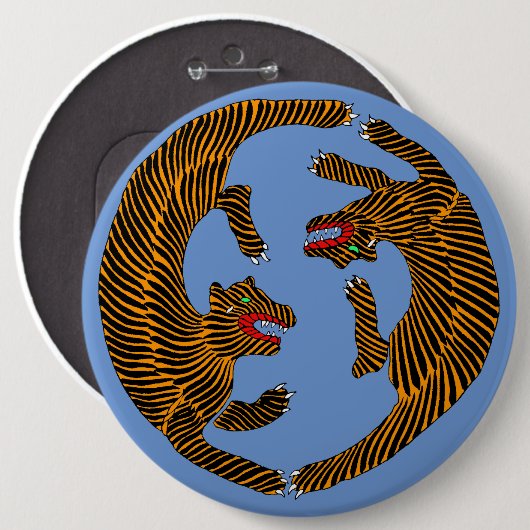 アンティーク日本のフォークアートタイガース 缶バッジ (正面&裏面)