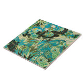 アンティーク日本のフラワーズアクアブルーグリーンフローラ タイル (側面)