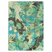 アンティーク日本のフラワーズアクアブルーグリーンフローラ テーブルクロス (正面)