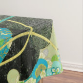 アンティーク日本のフラワーズアクアブルーグリーンフローラ テーブルクロス (インサイチュ)