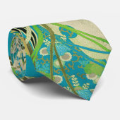 アンティーク日本のフラワーズアクアブルーグリーンフローラ ネクタイ (ロール)