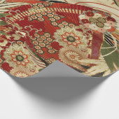 アンティーク日本のフラワーレッドグリーンブラックフローラ ラッピングペーパー (角)