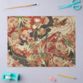 アンティーク日本のフラワーレッドグリーンブラックフローラ 薄葉紙 (クラフト)