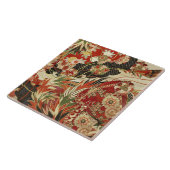 アンティーク日本のフラワーレッドグリーンブラックフローラT タイル (側面)