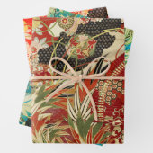 アンティーク日本のフラワーレッドティール（緑がかった色）グリーンフローラ ラッピングペーパーシート (インサイチュ)