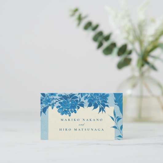 アンティーク日本のブルーさくらんぼブロッサムギフト エンクロージャーカード (スタンド正面)