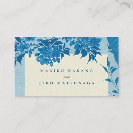 アンティーク日本のブルーさくらんぼブロッサムギフト エンクロージャーカード (正面)