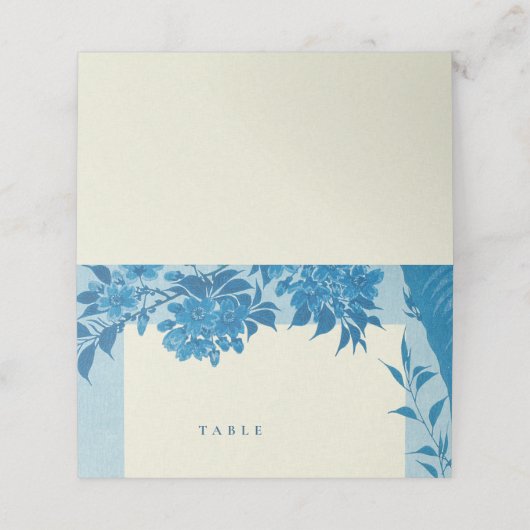 アンティーク日本のブルーさくらんぼブロッサム空白の プレイスカード (外部開封)