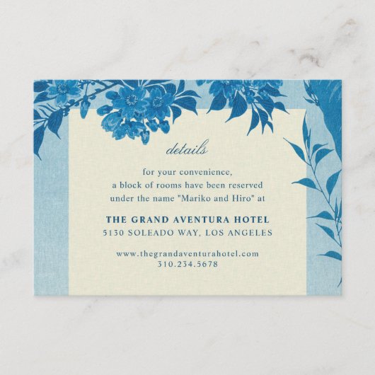 アンティーク日本のブルーさくらんぼブロッサム エンクロージャーカード (正面)