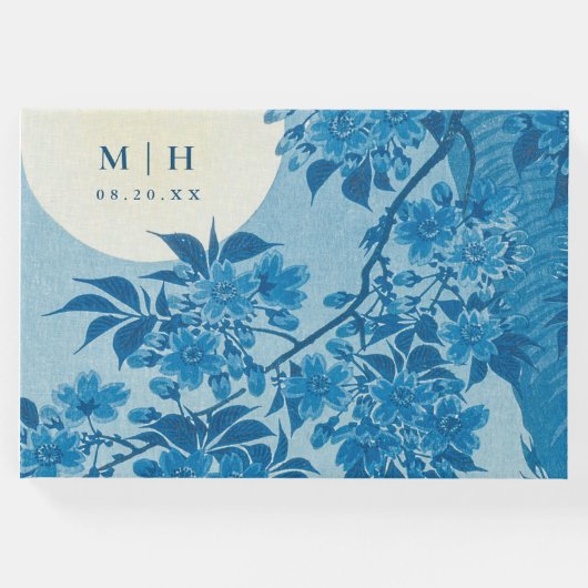 アンティーク日本のブルーさくらんぼブロッサム ゲストブック (正面)