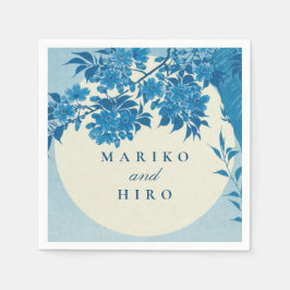 アンティーク日本のブルーさくらんぼブロッサム スタンダードカクテルナプキン