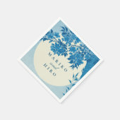 アンティーク日本のブルーさくらんぼブロッサム スタンダードカクテルナプキン (角)